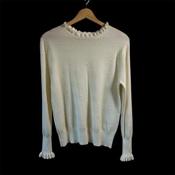 Corazon Long Sleeve Ruffled Sweater With Thread Bobbles Cream Women's M/L - Picture 2 of 16